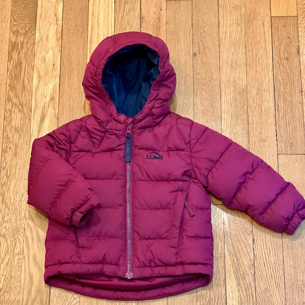 L.L. Bean Kids Puffer Jacket in Berry Pink with Navy Lining